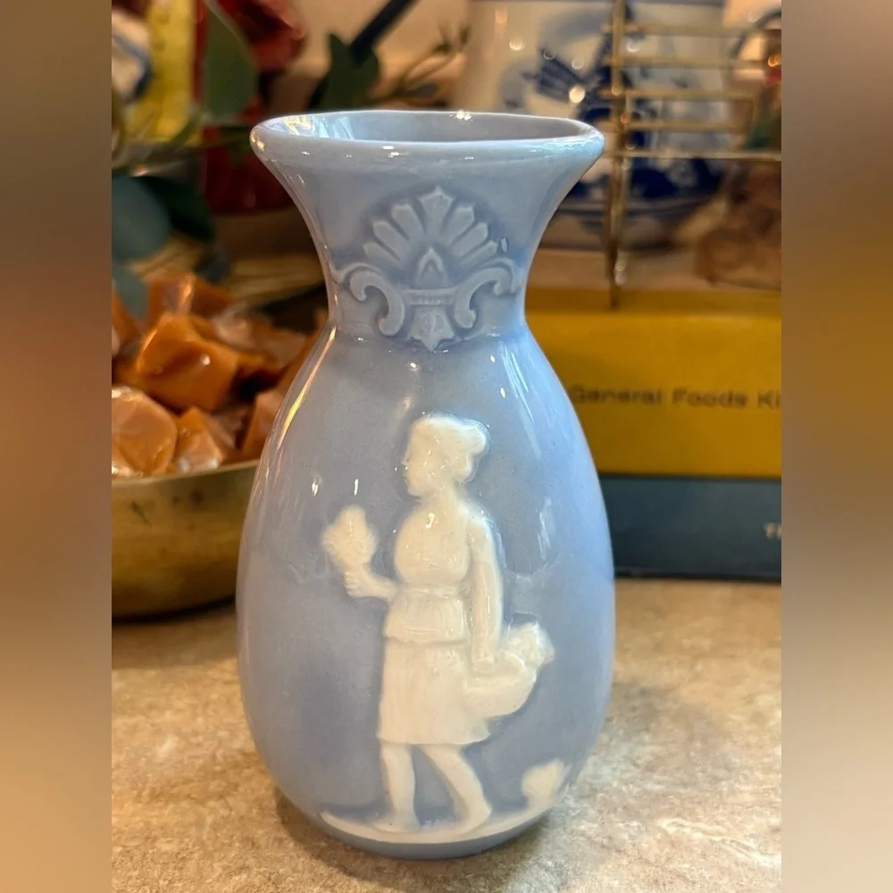 Vintage “pop” Greek inspired light blue vase made in Japan